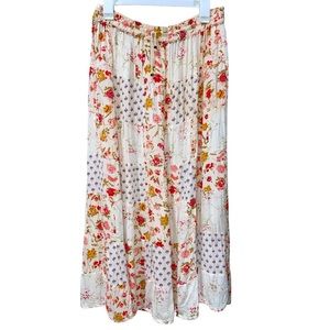 Women's Vintage Just Curious Maxi Patched Long Skirt Made In India Free Size